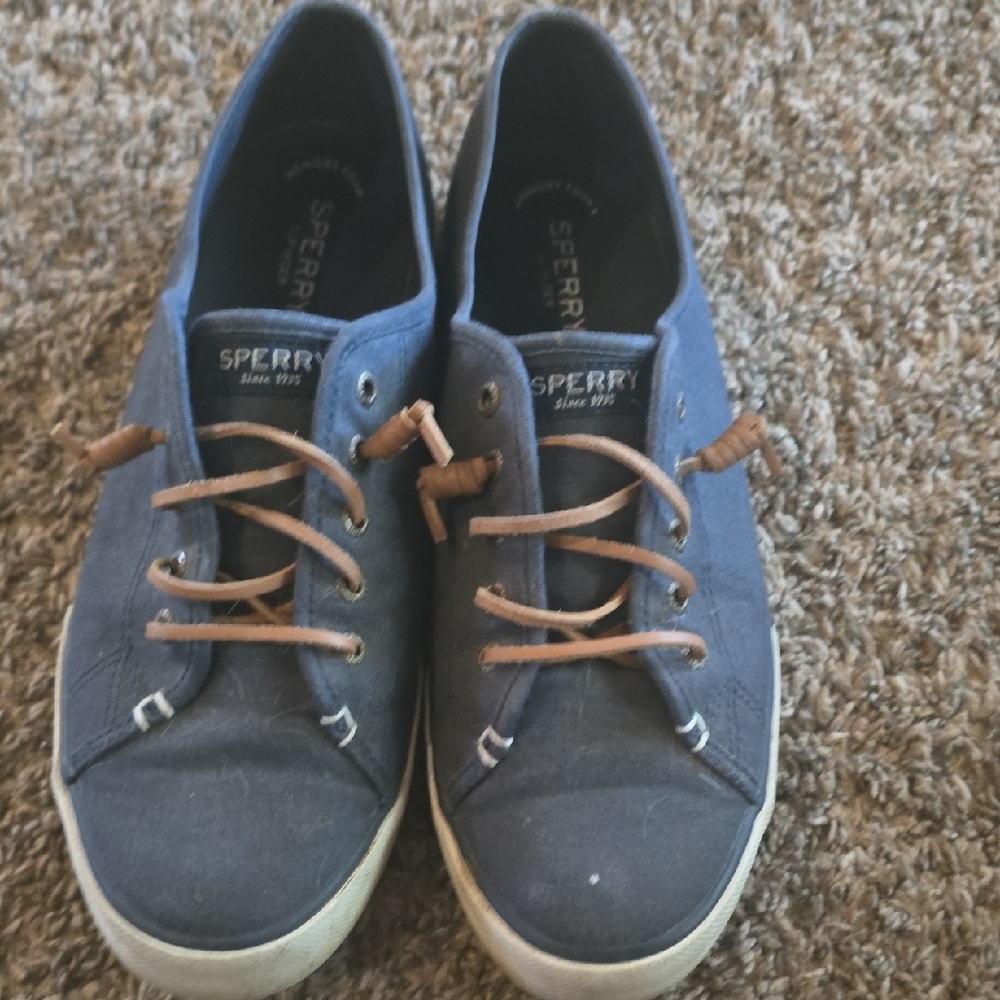 Sperry Navy Canvas Shoes with Tan Laces